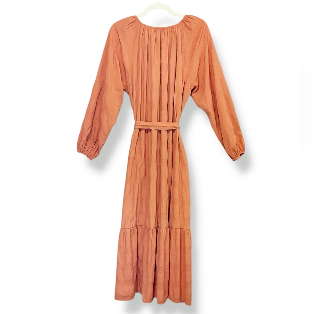 Elizabeth and James Terracotta Peasant Bodice Balloon Sleeves Tiered Maxi Dress - Picture 3 of 8